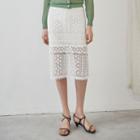 Zip-back Lace Midi Skirt