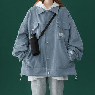 Snap-button Drawstring-cuff Corduroy Jacket