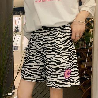 Zebra Printed Applique Wide-leg Shorts