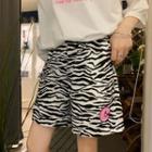 Zebra Printed Applique Wide-leg Shorts