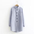 Cat Embroidered Striped Shirt Blue - One Size