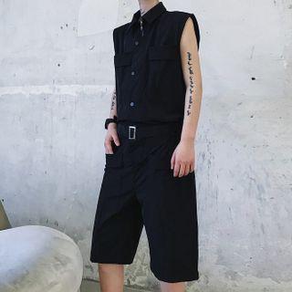 Half-zip Sleeveless Shirt Romper