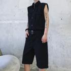 Half-zip Sleeveless Shirt Romper