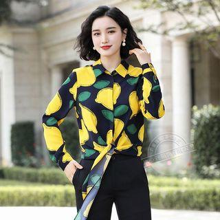 Long-sleeve Lemon-print Shirt / Boot-cut Dress Pants / Set