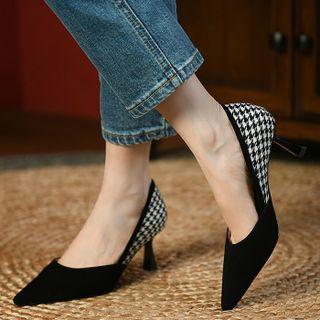 Stiletto Heel Houndstooth Panel Pumps