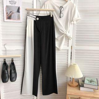 Two-tone Panel High-waist Wide-leg Pants