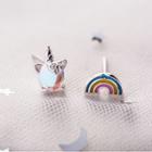 Non-matching 925 Sterling Silver Unicorn & Rainbow Earring 1 Pairs - Earring - As Shown In Figure - One Size