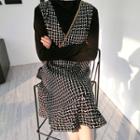 Set: Cowl-neck Sweater + Sleeveless Patterned Midi Dress