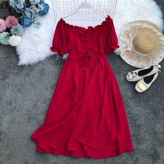 Lace-up Off-shoulder Chiffon Dress