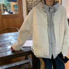 Long-sleeve Fleece Mock Two-piece Hooded Jacket Off White - One Size