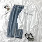 Lettering Printed Jacket / Cropped Straight-fit Jeans