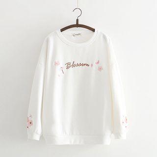 Cherry Blossom Embroidered Fleece-lined Pullover