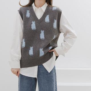 V-neck Print Sweater Vest