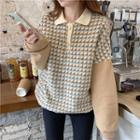 Check Long-sleeve Loose-fit Sweater As Figure - One Size