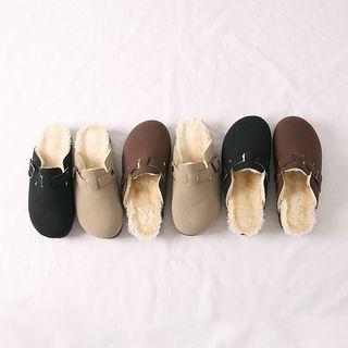 Faux-fur Lined Faux-suede Slide Sandals