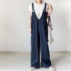 Wide Leg Denim Dungaree Pants Blue - One Size