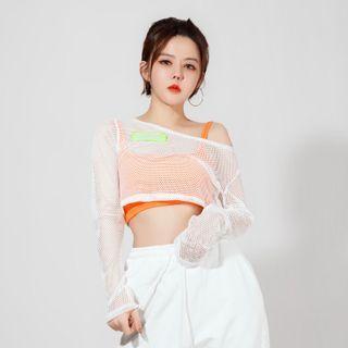 Long-sleeve Mesh Cropped T-shirt