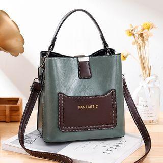 Two-tone Panel Top Handle Bucket Bag
