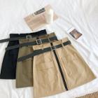 Double-pocket Zipper High-waist A-line Skirt