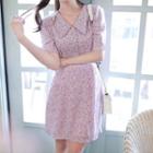 Chelsea-collar Tie-waist Floral Minidress