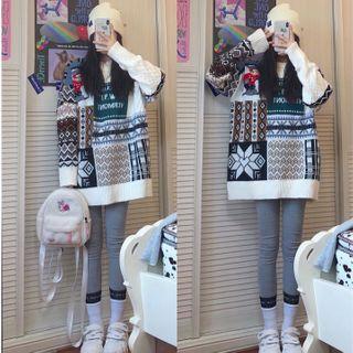Loose-fit Bear Print Knit Sweater Sweater - One Size