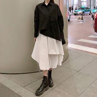 Asymmetric Shirt / Layered Midi Skirt
