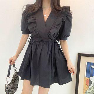 Short-sleeve Ruffled Mini Wrap Dress