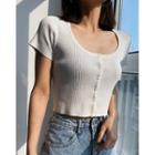 U-neck Button-down Crop Knit Top In 6 Colors