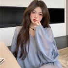 Set: Chiffon Blouse + Camisole Top Blue - One Size