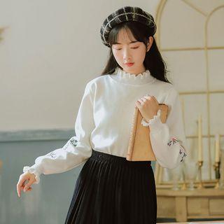Stand-collar Embroidered Knit Top