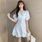 Puff-sleeve V-neck Knotted Bow Dress