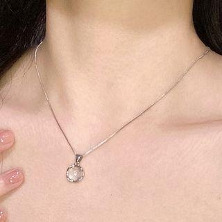 Faux Cat Eye Stone Pendant Alloy Necklace Necklace - Silver - One Size