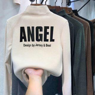 Long-sleeve Lettering Mock-neck Fleece Top