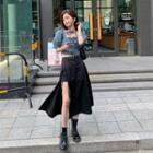 Short-sleeve Denim Top / Midi A-line Skirt