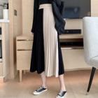 Two-tone Midi Knit Accordion Pleat Skirt