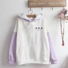 Color Block Embroidered Hoodie Purple - One Size