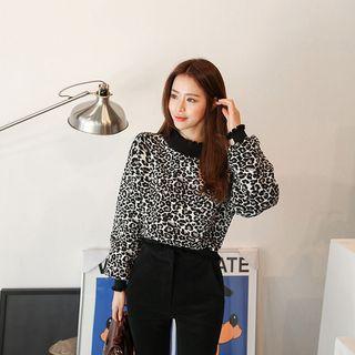 Frilled Leopard Blouson Sweater