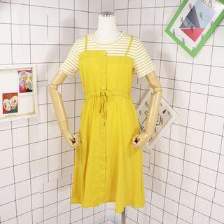 Mock Two-piece Striped Paneled A-line Dress