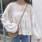 Puff-sleeve Embroidered Blouse White - One Size