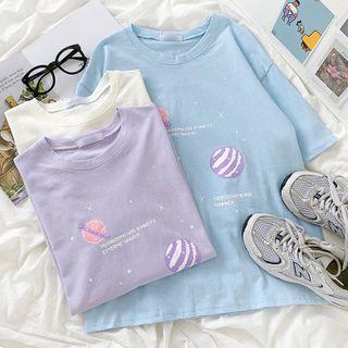 Shrt-sleeve Space Print T-shirt