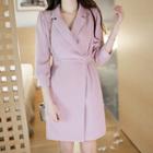 Puff-shoulder 3/4-sleeve Coatdress