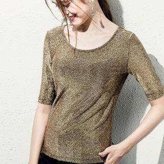 Glitter Elbow-sleeve Top