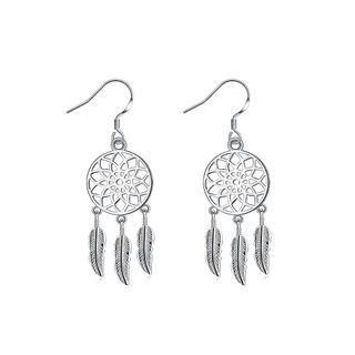 Fashion Cutout Round Feather Earrings Silver - One Size