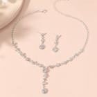 Set: Rhinestone Y Choker + Dangle Earring Set Of 2 - Necklace & 1 Pair - Earring - Silver - One Size