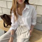 Flap-pocket Linen Blend Shirt Ivory - One Size