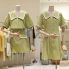 Contrast Trim Short-sleeve Shirt / A-line Skirt / Shirt Dress / Set