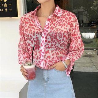 Leopard Print Chiffon Blouse Red - One Size