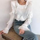 Frilled Sheer Accordion-pleat Blouse