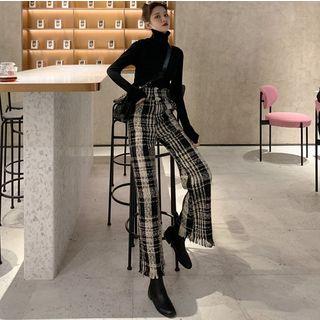 High-waist Fringed-hem Wide-leg Pants