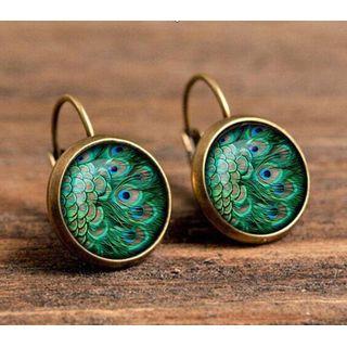 Peacock Feather Print Dangle Earring